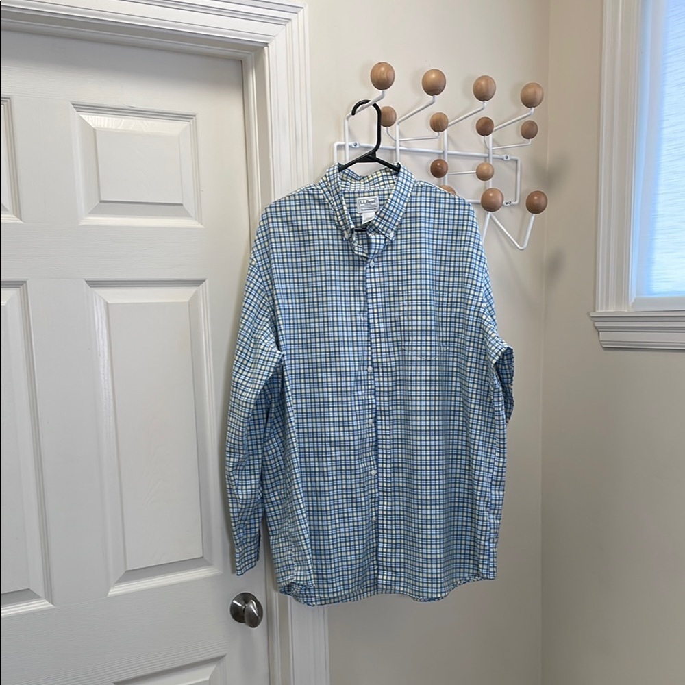 L.L. Bean Classic Long Sleeve Button Down Checkered - Blue / Yellow - XXL